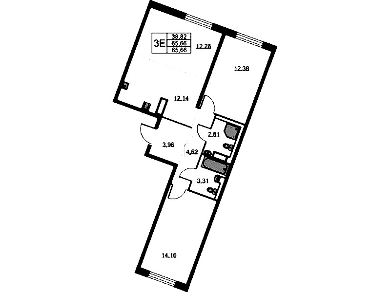 2-комнатная квартира 65.66 м², 9/9 эт., ЖК «Квартал Лаголово»